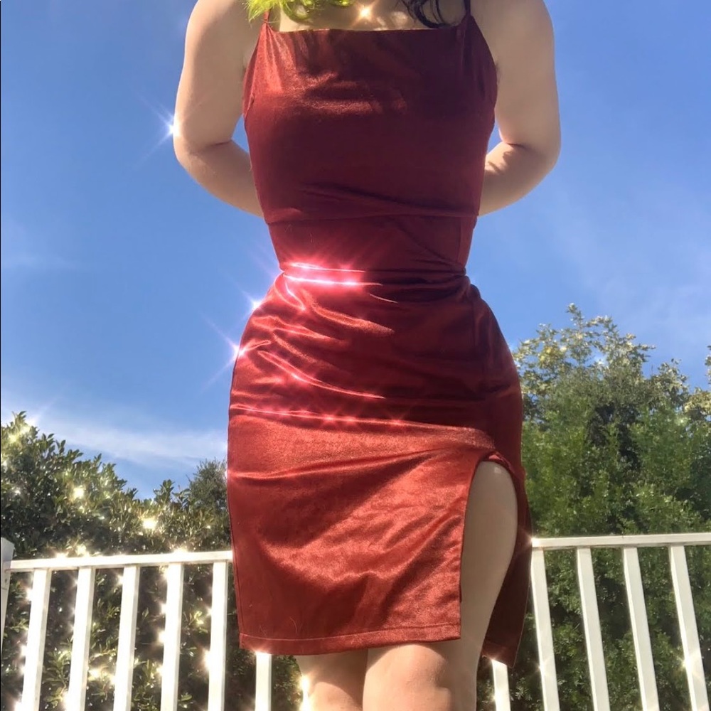 burgundy, suede Just Me bodycon dress